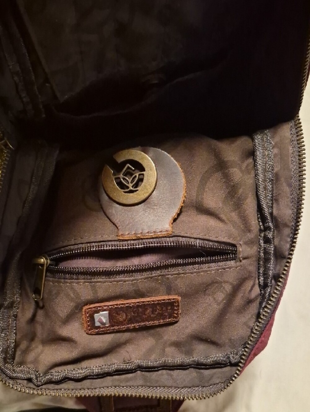 Burgundy Canvas Sling Bag with Brown Leather Trim - Picture 5 of 8